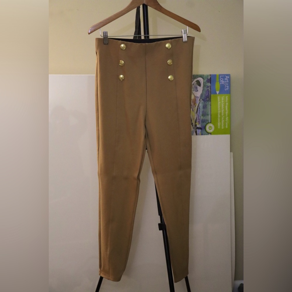 NWOT Tan and Gold Button Detail High Rise Zara Pants/Leggings Size XL